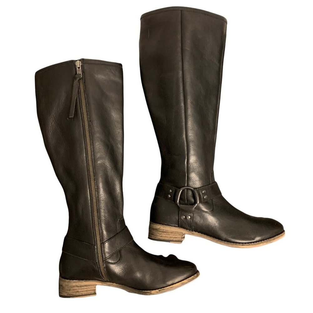 Diba Black Leather Moto Full Zip Knee High Boots Size 7 - Picture 2 of 14